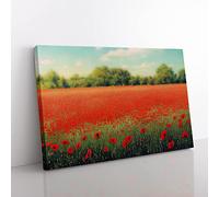 A Lush Poppy Field Flowers Canvas Wall Art Print Ready to Hang, Framed Picture for Living Room Bedroom Home Office Décor, 50x35 cm (20x14 Inch)