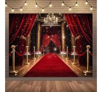 A luxurious red carpet and golden chandelier party backdrop - an elegant polyester photo prop perfect for birthdays 300x200CM