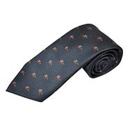 A luxury charcoal grey colour tie with horse racing jockeys wearing blue and red colours, very smart to wear on business, at the races or any time (1015)
