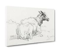 A Lying Sheep By Jean Bernard Vintage Canvas Wall Art Print Ready to Hang, Framed Picture for Living Room Bedroom Home Office Décor, 30x20 Inch (76x50 cm)