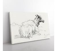 A Lying Sheep By Jean Bernard Vintage Canvas Wall Art Print Ready to Hang, Framed Picture for Living Room Bedroom Home Office Décor, 76x50 cm (30x20 Inch)