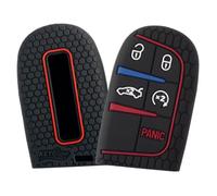 A.M.E. 2pcs Deluxe Key Fob Remote Cover Case Skin for Jeep Grand Cherokee Dodge Challenger Charger Dart Durango Journey Chrysler (Push Button Start Models) (Black 2PCS)