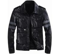 A&M Express Genuine Leather Biker Jacket - Leon S Kennedy Coat | Unisex Vintage Real Leather with Zipper & Stripe Detail