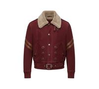 A&M Express Men Red Suede Leather Jacket - Beige Fur Collar Winter Coat