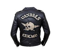 A&M Express Men's Bikeriders Vandals Chicago Motorcycle Jacket - Black Real Leather Jacket for Male