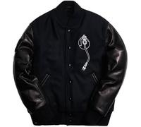 A&M Express Men's Black Def Jam Recording Wool & Leather Sleeves Jacket - Male Oversized Varsity Jacket With Pockets