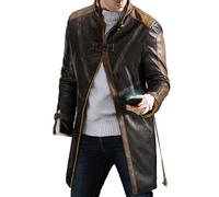 A&M Express Men's Faux Leather Gothic Cosplay Watch Dog Trench Coat - Aiden Pearce Belted Brown Long Coat Costume