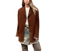 A&M Express Women’s Brown Oversize Leather Blazer Jacket - Oversized Casual Coat with Streetwear Style