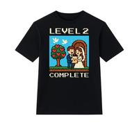 A&M Natural Living 2 Year Wedding Anniversary T Shirt Gift, Small Black Level 2 Complete, Retro Gaming Theme Unisex Novelty Top, 100% Cotton