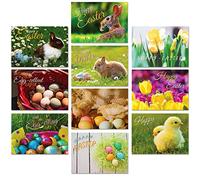 A&M Natural Living Easter Cards Pack Of 10, A6 Multipack Blank Greeting Cards With Envelopes, 10 Bunny Rabbit Flowers & Easter Egg Designs, Blank Inside, Made In The UK