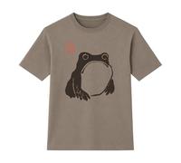 A&M Natural Living Matsumoto Hoji Frog T-Shirt, Large Mocha Grumpy Frog Japanese Artwork Tshirt, 100% Cotton Novelty