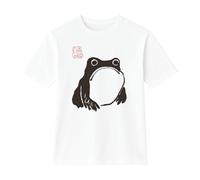 A&M Natural Living Matsumoto Hoji Frog T-Shirt, Large White Grumpy Frog Japanese Artwork Tshirt, 100% Cotton Novelty