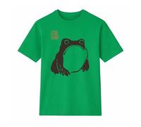 A&M Natural Living Matsumoto Hoji Frog T-Shirt, Medium Green Grumpy Frog Japanese Artwork Tshirt, 100% Cotton Novelty