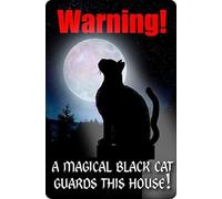 A Magical Black Cat Guards This House - Black Cat Tin Signs, Goth, Horror, Cats, Signs for Kitchen Home Office Bar Cafe Decor 8x12 Inch