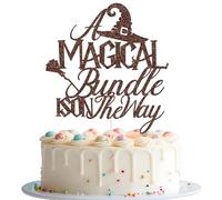 A Magical Bundle is on the Way Cake Topper, Magic Theme Baby Shower Cake Decor, Magical Wizard Baby Shower First Birthday Party Decorations, Brown Glitter