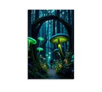 A Magical Forest with Bioluminescent Trees, Glowing Mushrooms, And A Path Leading to An Unknown Dest Wall Art Mural Modern Decoration Hanging Art Poster 08x12inch(20x30cm)