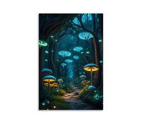 A Magical Forest with Bioluminescent Trees, Glowing Mushrooms, And A Path Leading to An Unknown Dest Wall Art Mural Modern Decoration Hanging Art Poster 08x12inch(20x30cm)