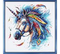 A Magical Horse with Colorful Feather DIY 11CT Counted Cross Stitch Kits for Beginners Easy Stamped Fabric Embroidery Needlecraft Art Wall Decor 38x38cm(4)