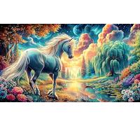 A majestic black horse by a stream under a wisteria tree 1000 Piece Jigsaw Puzzle - Hard Difficult Game Recycled Paper Home Activity Gift 75x50/1000pcs