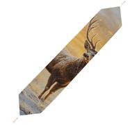 A Majestic Deer with Antlers Plush Table Runner Boho Country Farmhouse Kitchen Dining Table Decoration 229*33cm