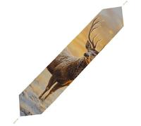 A Majestic Deer with Antlers Plush Table Runner Boho Country Farmhouse Kitchen Dining Table Decoration 200*33cm