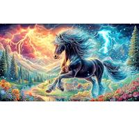 A majestic horse stands by a stream near a fence 1000 Piece Jigsaw Puzzle - Hard Difficult Game Recycled Paper Home Activity Gift 38x52/1000pcs