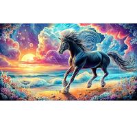 A majestic horse stands by a stream under a flowering tree 1000 Pieces Adult Jigsaw Puzzle - Challenging Educational Game Decompression for Adults Kids 38x52/1000pcs