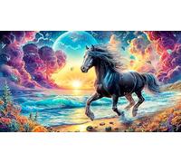 A majestic horse stands by a stream under a flowering tree Puzzle for Adults Kids 1000 Pieces - Fun and Challenging Family Game Great Gift Idea 38x52/1000pcs