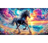 A majestic horse stands by a stream under a flowering tree Recycled Paper 1000Pc Puzzle for Adults - Fun Present & Family Activity Wall Decoration Gift 75x50/1000pcs