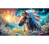 A majestic horse under the aurora borealis 1000 Piece Jigsaw Puzzle - Recycled Paper Educational Decompression Gift for Adults Kids 75x50/1000pcs