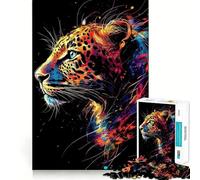 A Majestic Leopard Neon Portrait Jigsaw Puzzles 1000 Pieces for Adults Think Sharper True Detail Home Play Christmas Surprise (38x52cm)