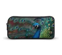 A Majestic Peacock Large Capacity Pencil Cases with Zippered Portable Pen Pouch Makeup Bag Office Supplies