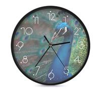 A Majestic Peacock Round Wall Clocks 10x10in
