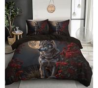 A Male Wolf Under The Full Moon Duvet Cover Super King Size, Fantasy Creatures Bedding Set, Ultra Soft Comfy Reversible Duvet Covers for Girls Boys Bedding Quilt Cover with 2 Pillowcases, Black