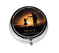 A Man Holds up a Child with his Hands Pill Box Metal Round Small Pill Case Cute 3 Compartment Pill Organizer Portable Travel Pillbox Mini Pill Container Holder for Daily Medicine Supplement Vitamin