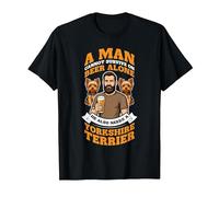 A Man Needs Beer and A Yorkshire Terrier. Dog Lovers Humor T-Shirt, Men, Black, X-Large
