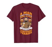 A Man Needs Beer and A Yorkshire Terrier. Dog Lovers Humor T-Shirt, Men, Burgundy, 3X-Large
