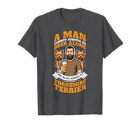 A Man Needs Beer and A Yorkshire Terrier. Dog Lovers Humor T-Shirt, Men, Dark Heather Grey, 4X-Large
