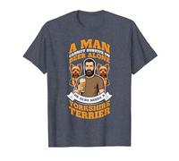 A Man Needs Beer and A Yorkshire Terrier. Dog Lovers Humor T-Shirt, Men, Heather Blue, Small