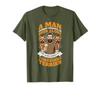 A Man Needs Beer and A Yorkshire Terrier. Dog Lovers Humor T-Shirt, Men, Olive Green, X-Large