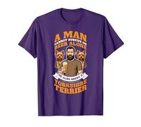 A Man Needs Beer and A Yorkshire Terrier. Dog Lovers Humor T-Shirt, Men, Purple, X-Large