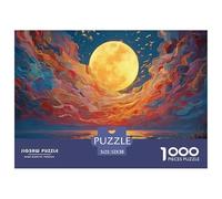 A Man Walks Along The Beach Under Moonlight 1000 Pieces Eco-friendly Paper Puzzle Premium Jigsaw Puzzle Yellow Moon Stress Releasing Family Game Jigsaw As Birthday Gifts 52x38cm/1000pcs