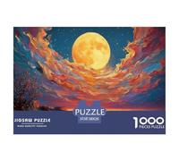 A Man Walks Along The Beach Under Moonlight 1000 Pieces Eco-friendly Paper Puzzle Premium Jigsaw Puzzle Yellow Moon Stress Releasing Family Game Jigsaw For Adults And Kids 38x26cm/1000pcs
