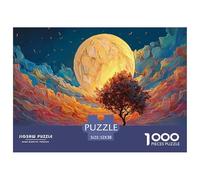 A Man Walks Along The Beach Under Moonlight 1000 Pieces Eco-friendly Paper Sturdy Cardboard Jigsaw Puzzle Set Yellow Moon Impossible Hard Difficult Birthday Toy Puzzles For Home Decoration 52x38cm/100