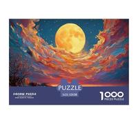 A Man Walks Along The Beach Under Moonlight 1000 Pieces Eco-friendly Paper Sturdy Cardboard Jigsaw Puzzle Set Yellow Moon Impossible Hard Difficult Birthday Toy Puzzles For Adults And Kids 52x38cm/100