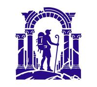 a Man with a Backpack and a Stick is Standing in Front of an Arch Vinyl Wall Stickers 54.6x60.3cm Multiple Size Options DarkBlue