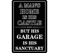 A Man's Home is His Castle But His Garage is His Sanctuary Tin Sign,Funny Metal Sign For Garage Man Cave Bar Pub Coffee Yard Retro Wall Decor Accessories 8x12 Inch