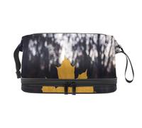 a Maple Leaf Double Layer Cosmetic Bag for Women and Girls, Travel Toiletry Bag Makeup Handy Pouch Organiser Bag with Brush Compartment