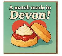 A Match Made in Devon Funny Greeting Card - Cream Tea Scone Pun with Heart - Love/Anniversary Card for Couples, Valentine’s Day, Wedding or Engagement - British Humour