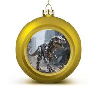 A Mechanical Dinosaur in A Ruined City Christmas Ball Ornaments - Golden 3 Inch Xmas Tree Baubles for Holiday Wedding Party Decor, Hanging Decorations for Home Fireplace